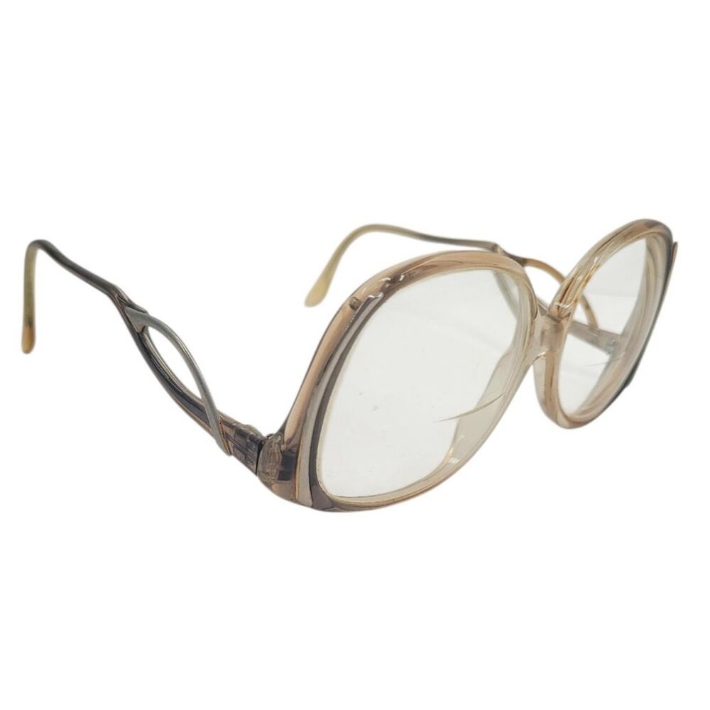 Vintage 1980s Alpha Oversized Clear Two Tone Drop Temple Eyeglass Frames